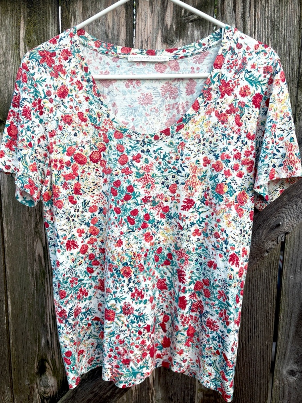 EUC Peruvian Connection Pima Cotton Floral Tee Size XS